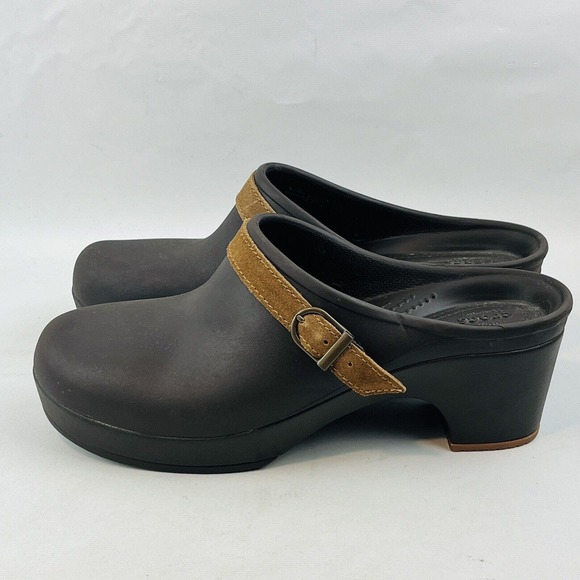 Womens 10 Crocs Sarah Espresso Clog Brown Slip On Shoes 3" Heel Style 203631 - Picture 4 of 11